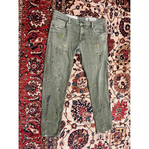 Industrial Indigo Masonry Paint Splatter Jeans Men's W34 L33 Green Distressed Wo